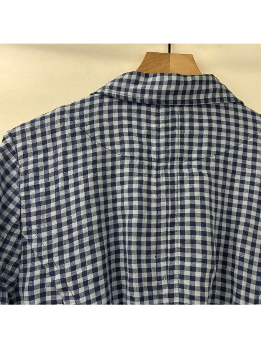 Sundance Ziri Blazer Jacket Women's Medium Blue 100% Linen Ginham Button Up - Picture 10 of 15